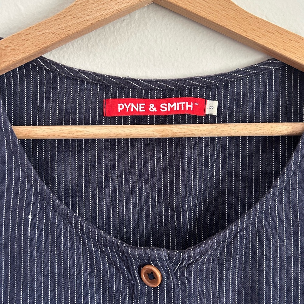 Pyne & Smith Striped Navy Button-Front Midi Dress - Picture 3 of 6